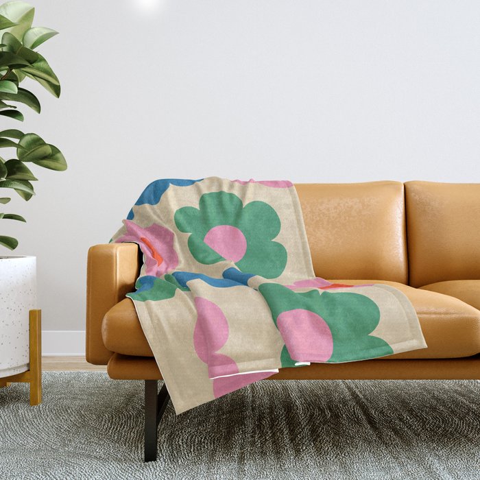 Such Cute Flowers Colorful Retro Pop Floral Pattern Throw Blanket Gallery Image 1
