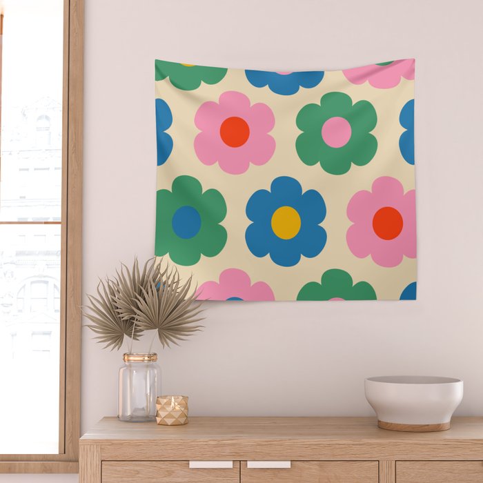 Such Cute Flowers Colorful Retro Pop Floral Pattern Wall Tapestry Gallery Image 2