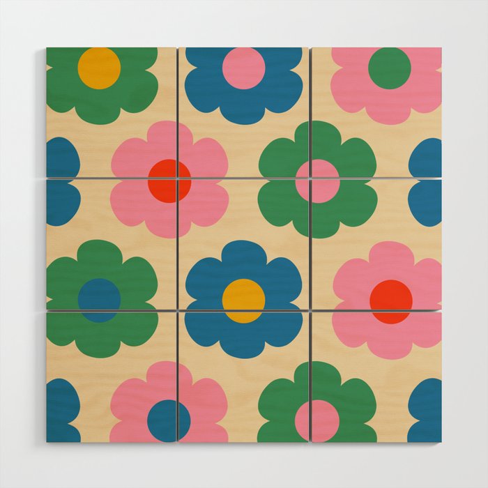 Such Cute Flowers Colorful Retro Pop Floral Pattern Wood Wall Art Gallery Image 1