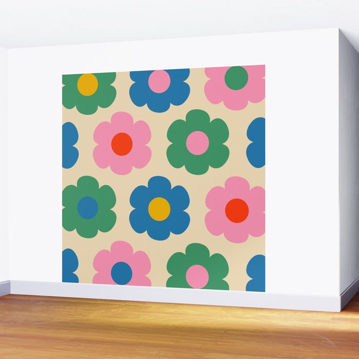 Such Cute Flowers Colorful Retro Pop Floral Pattern Wall Mural Gallery Image 2