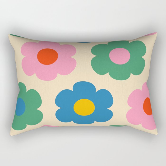 Such Cute Flowers Colorful Retro Pop Floral Pattern Rectangular Pillow Gallery Image 1