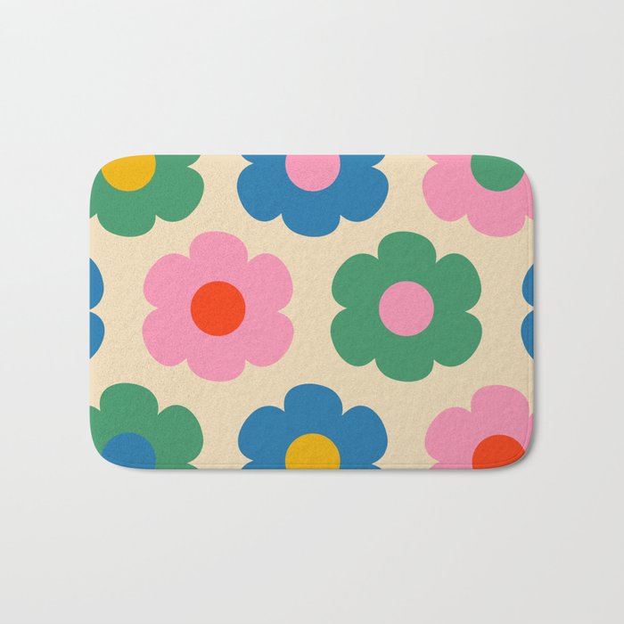 Such Cute Flowers Colorful Retro Pop Floral Pattern Bath Mat Gallery Image 1
