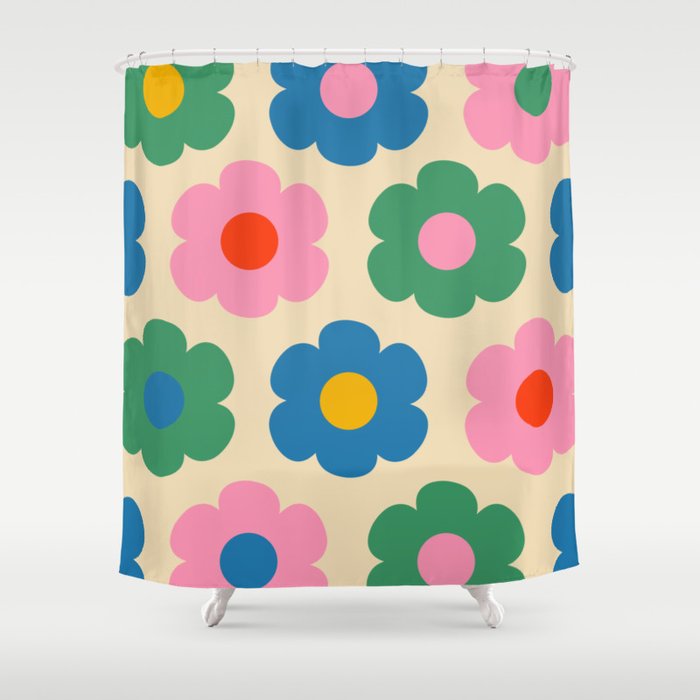Such Cute Flowers Colorful Retro Pop Floral Pattern Shower Curtain Gallery Image 1