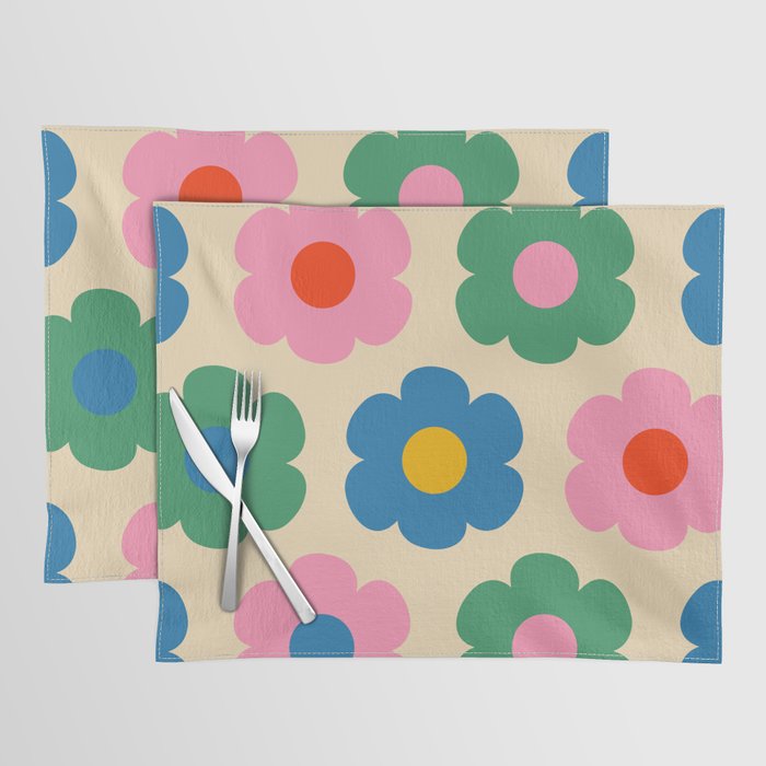 Such Cute Flowers Colorful Retro Pop Floral Pattern Placemat Gallery Image 1