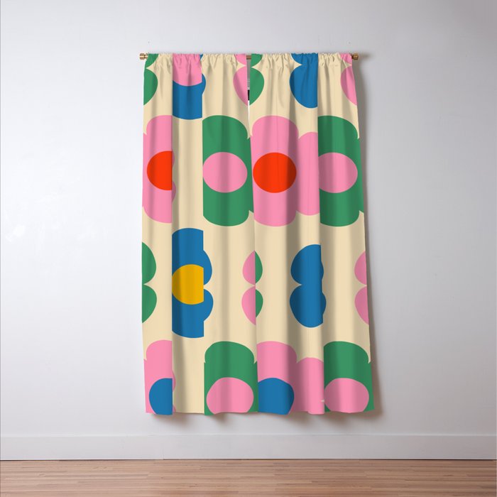 Such Cute Flowers Colorful Retro Pop Floral Pattern Window Curtain Gallery Image 3