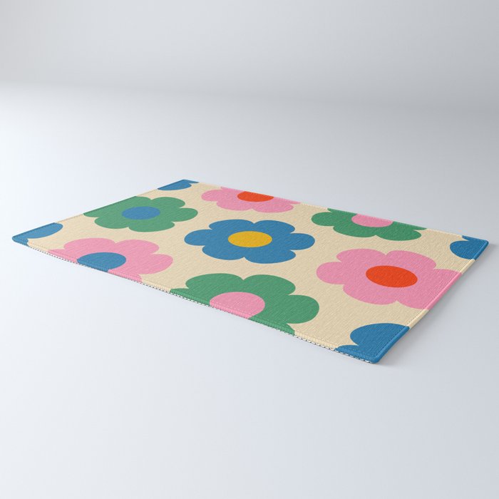 Such Cute Flowers Colorful Retro Pop Floral Pattern Rug Gallery Image 3