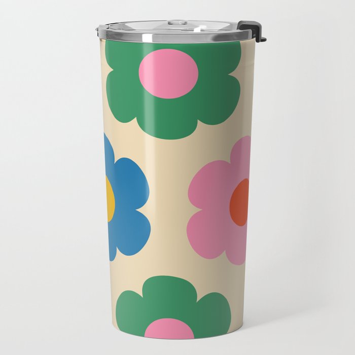 Such Cute Flowers Colorful Retro Pop Floral Pattern Travel Mug Gallery Image 2