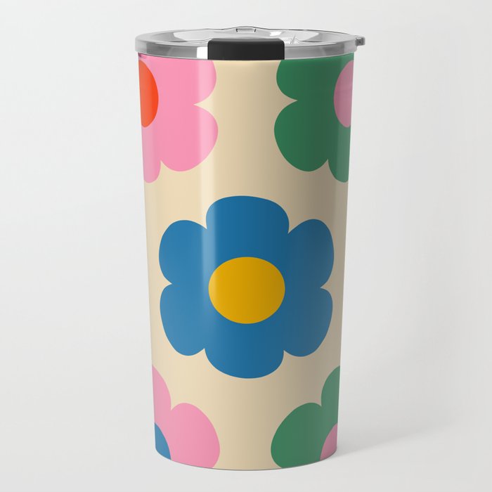 Such Cute Flowers Colorful Retro Pop Floral Pattern Travel Mug Gallery Image 1