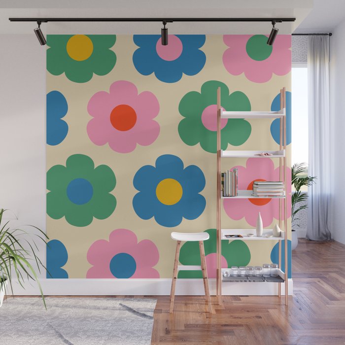Such Cute Flowers Colorful Retro Pop Floral Pattern Wall Mural Gallery Image 1