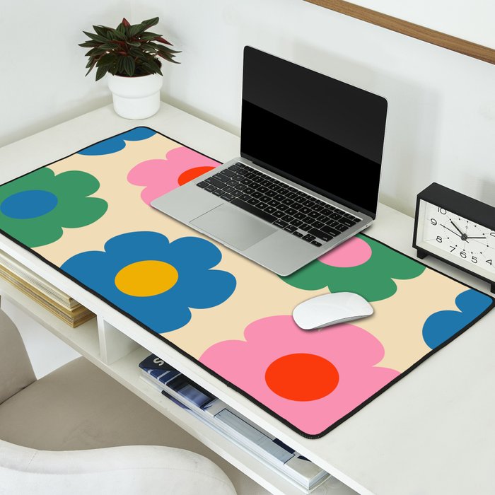 Such Cute Flowers Colorful Retro Pop Floral Pattern Desk Mat Gallery Image 2