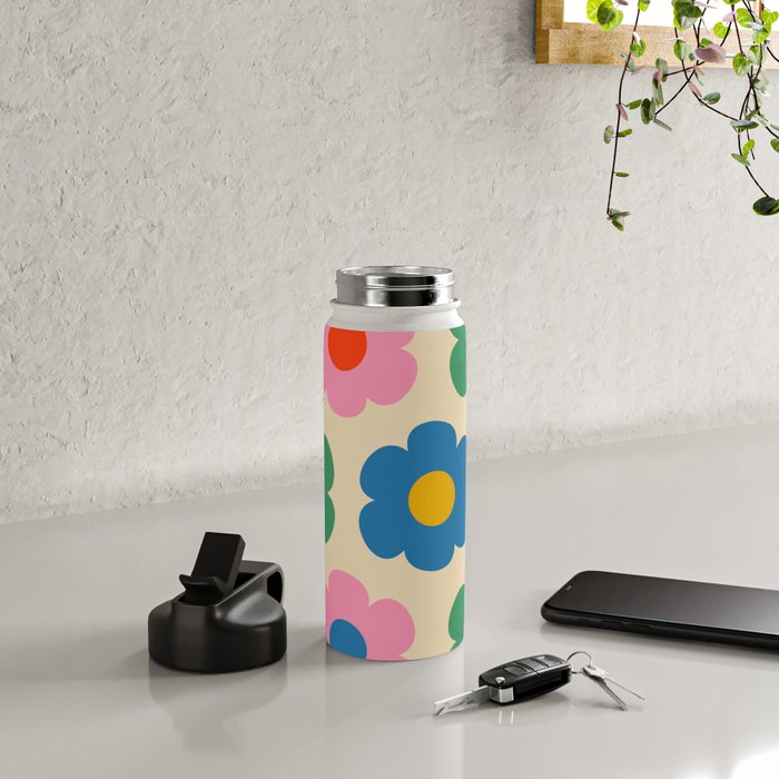 Such Cute Flowers Colorful Retro Pop Floral Pattern Water Bottle Gallery Image 4