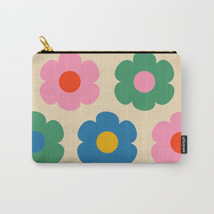 Such Cute Flowers Colorful Retro Pop Floral Pattern Carry All Pouch Gallery Image 1