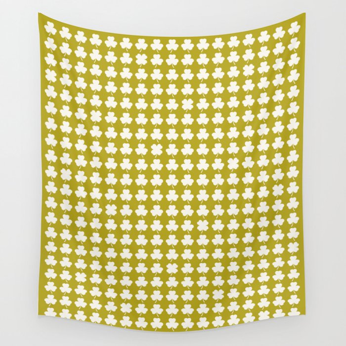 Clovers XX Chartreuse Botanical Pattern Wall Tapestry Gallery Image 4