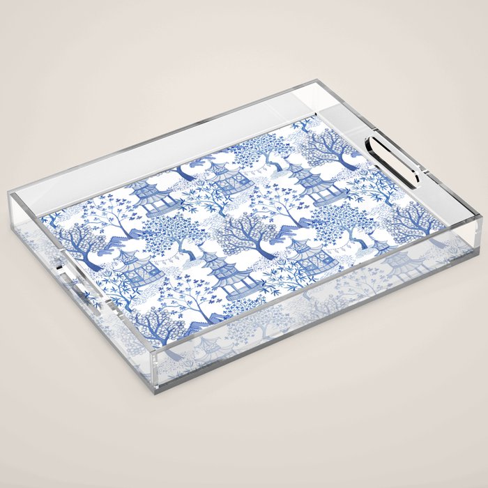 Pagoda Forest Blue and White Acrylic Tray Gallery Image 1