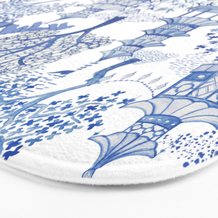 Pagoda Forest Blue and White Bath Mat Gallery Image 3