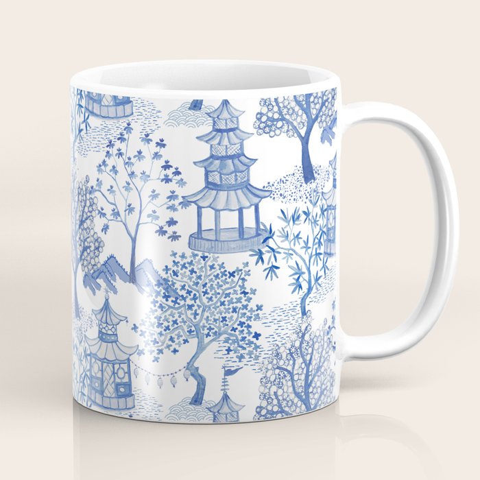 Pagoda Forest Blue and White Coffee Mug Gallery Image 1