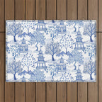 Pagoda Forest Blue and White Outdoor Rug Gallery Image 1