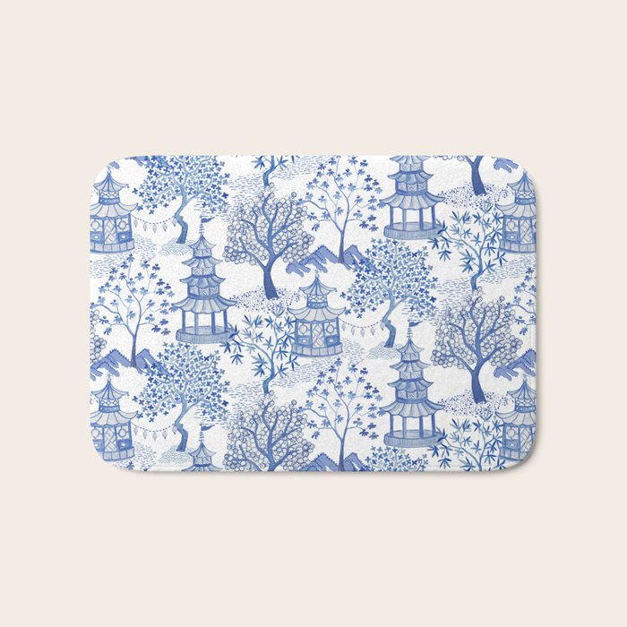 Pagoda Forest Blue and White Bath Mat Gallery Image 1