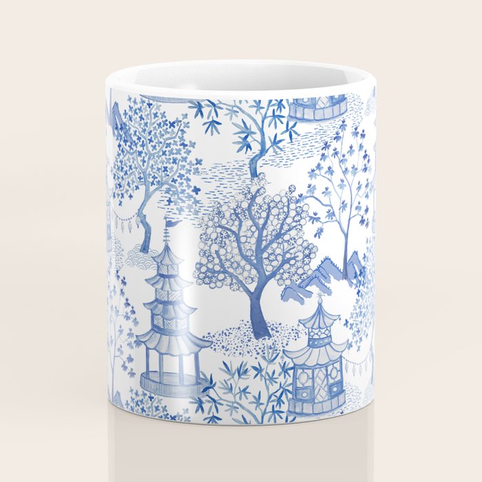 Pagoda Forest Blue and White Coffee Mug Gallery Image 4