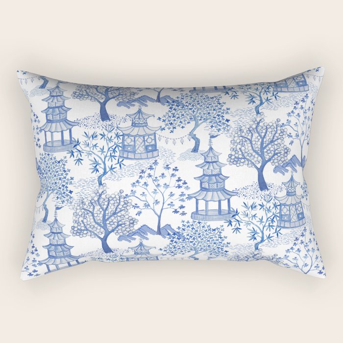 Pagoda Forest Blue and White Rectangular Pillow Gallery Image 2