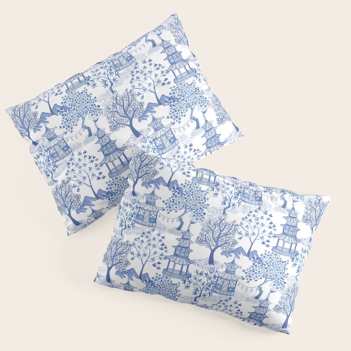 Pagoda Forest Blue and White Pillow Sham Gallery Image 3
