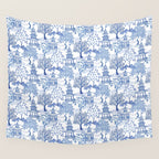Pagoda Forest Blue and White Wall Tapestry Gallery Image 4