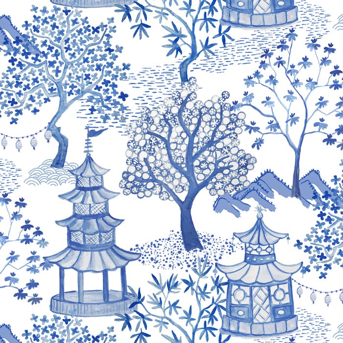 Pagoda Forest Blue and White Coffee Mug Gallery Image 2