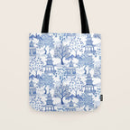 Pagoda Forest Blue and White Tote Bag Gallery Image 1