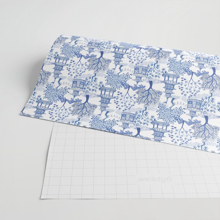 Pagoda Forest Blue and White Wrapping Paper Gallery Image 2