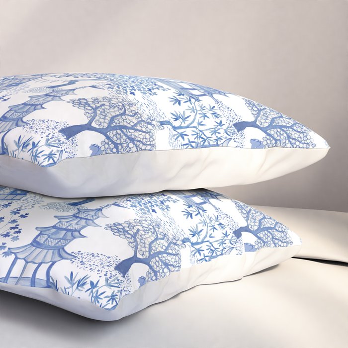 Pagoda Forest Blue and White Pillow Sham Gallery Image 3
