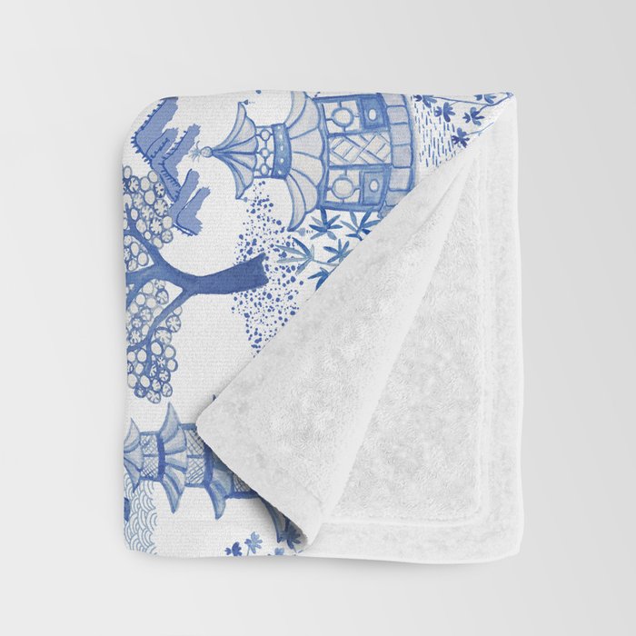 Pagoda Forest Blue and White Throw Blanket Gallery Image 3