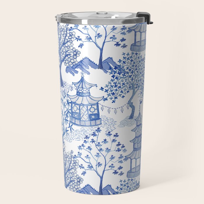 Pagoda Forest Blue and White Travel Mug Gallery Image 2