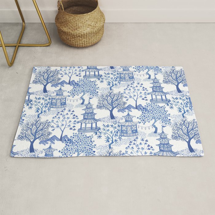 Pagoda Forest Blue and White Rug Gallery Image 1