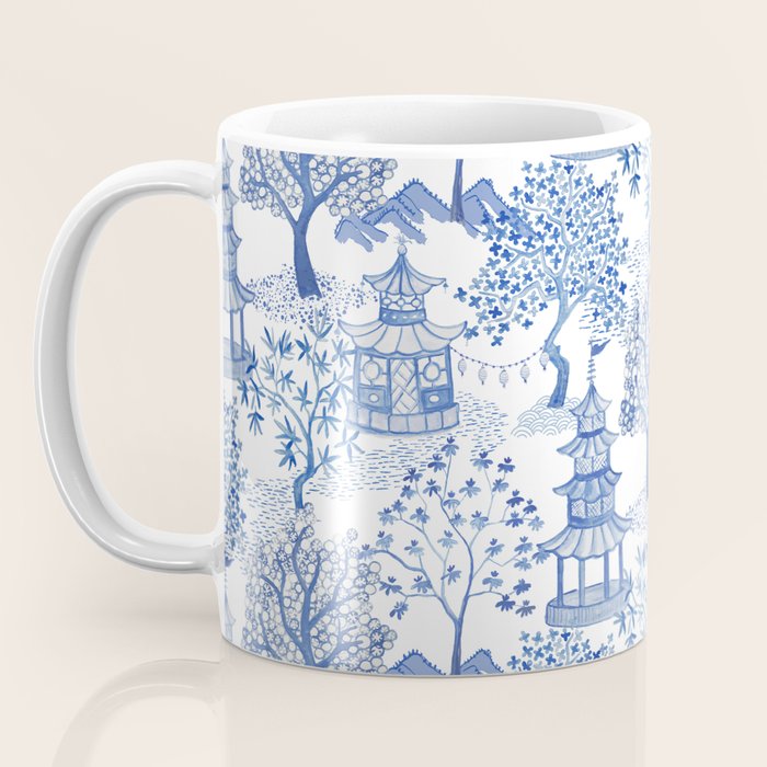 Pagoda Forest Blue and White Coffee Mug Gallery Image 3