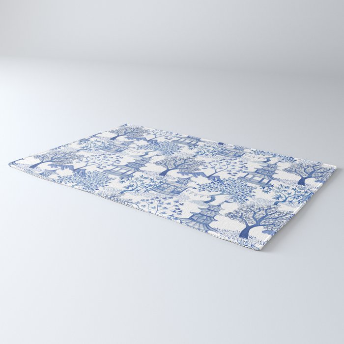 Pagoda Forest Blue and White Rug Gallery Image 3