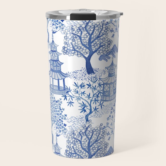 Pagoda Forest Blue and White Travel Mug Gallery Image 1