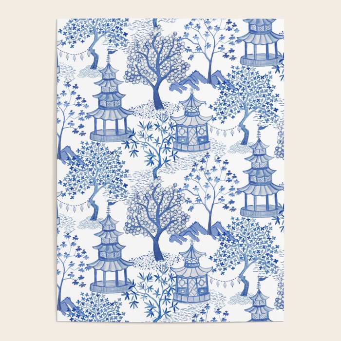Pagoda Forest Blue and White Poster Gallery Image 1