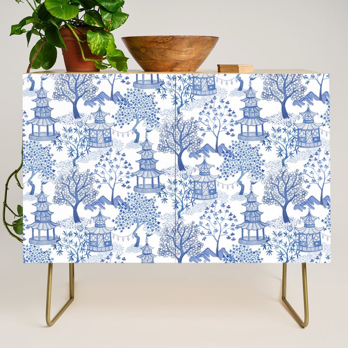 Pagoda Forest Blue and White Credenza Gallery Image 1