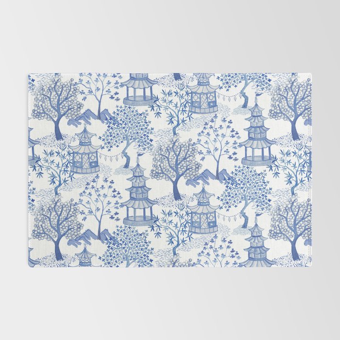 Pagoda Forest Blue and White Rug Gallery Image 2