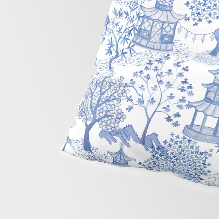 Pagoda Forest Blue and White Pillow Sham Gallery Image 4