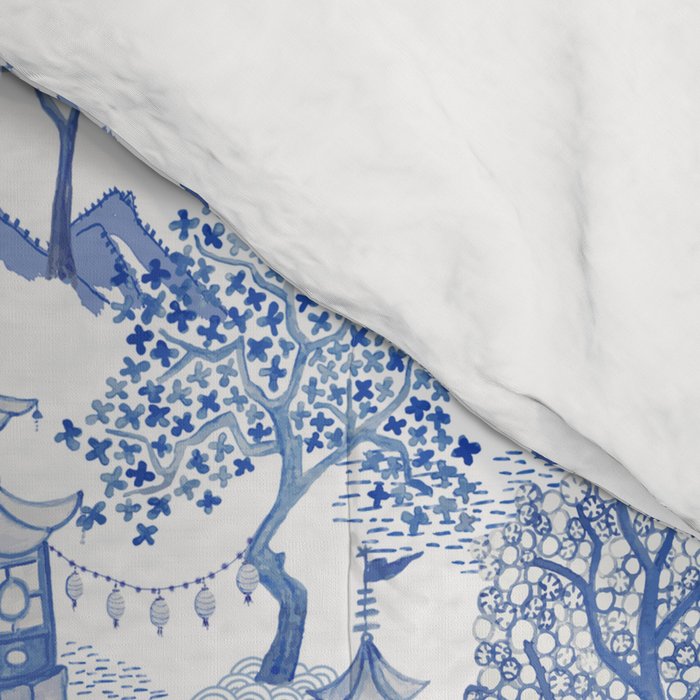 Pagoda Forest Blue and White Comforter Gallery Image 4