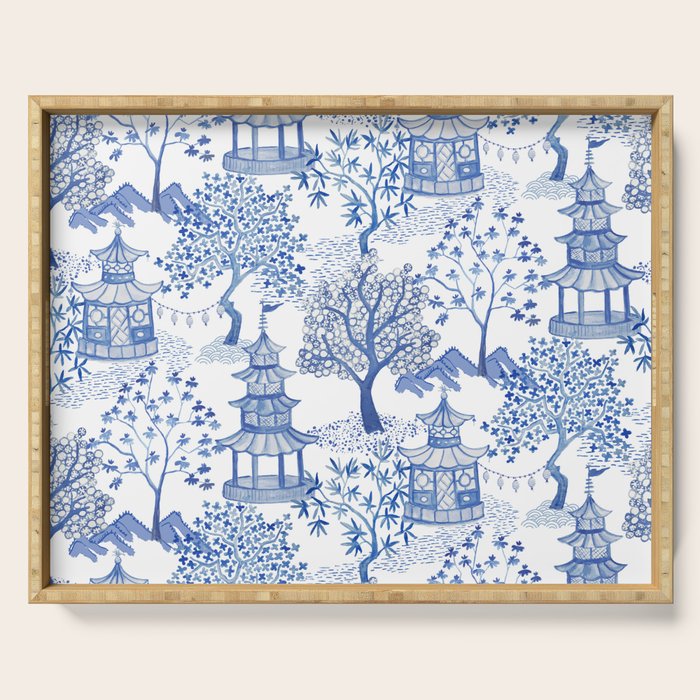Pagoda Forest Blue and White Serving Tray Gallery Image 1