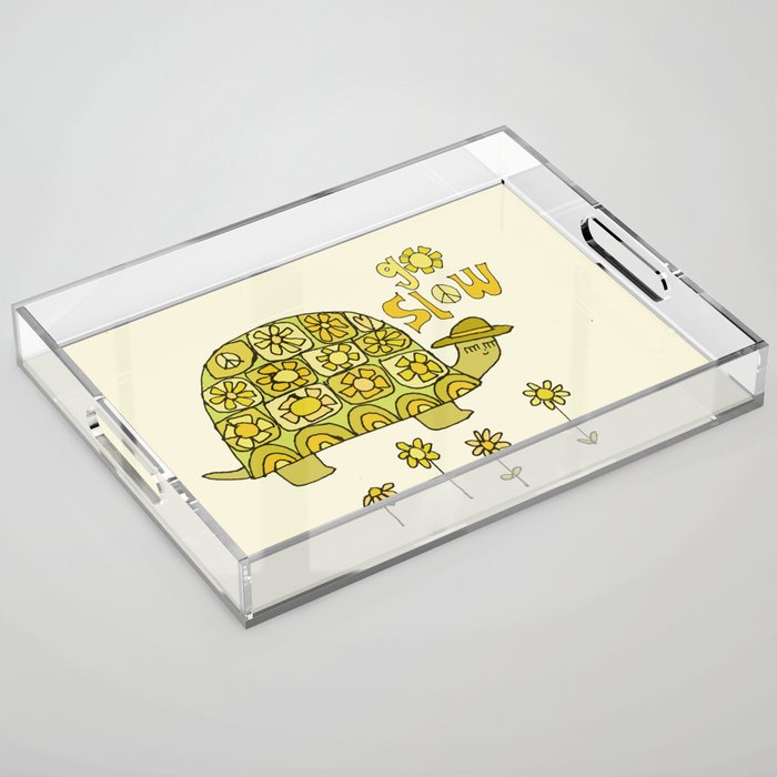 go slow retro turtle // art by surfy birdy Acrylic Tray Gallery Image 1