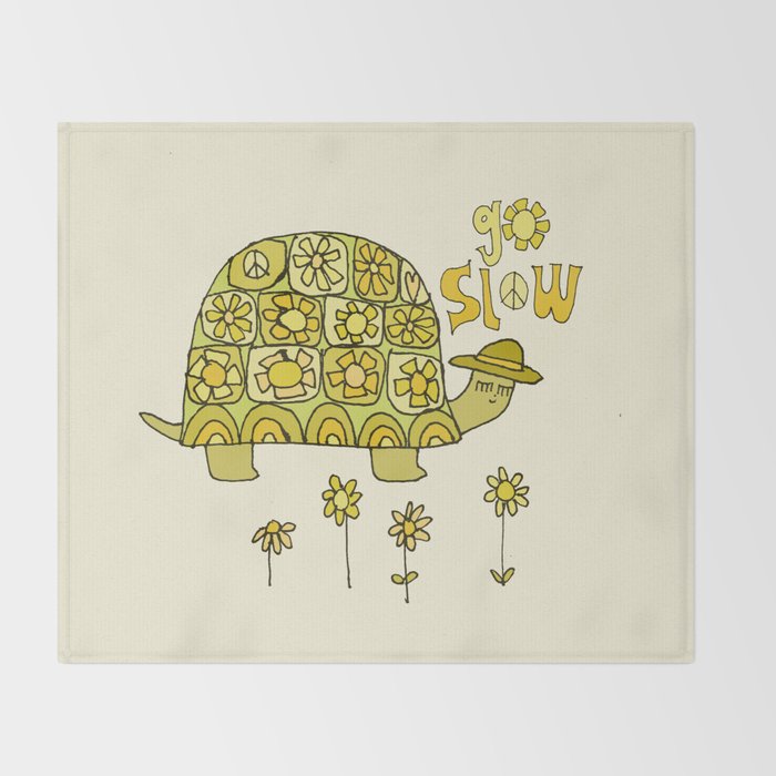 go slow retro turtle // art by surfy birdy Throw Blanket Gallery Image 2