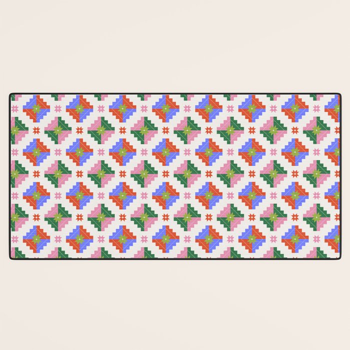 Festive Quilted Starburst Pattern - Vibrant Holiday Design Desk Mat Gallery Image 3