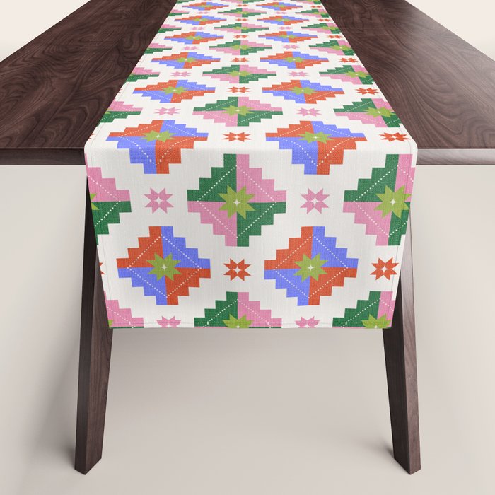 Festive Quilted Starburst Pattern - Vibrant Holiday Design Table Runner Gallery Image 1