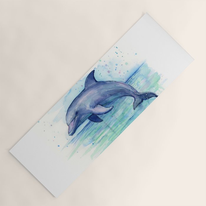 Dolphin Watercolor Sea Creature Animal Yoga Mat Gallery Image 1