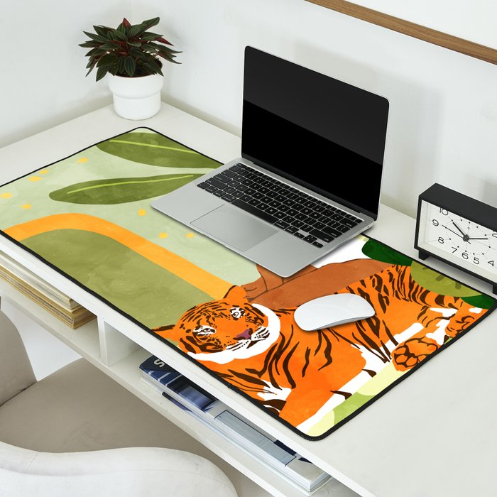 Just You & Me | Tiger Urban Jungle Friendship | Wild Cat Bohemian Black Woman with Pet  Desk Mat Gallery Image 2