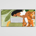 Just You & Me | Tiger Urban Jungle Friendship | Wild Cat Bohemian Black Woman with Pet  Desk Mat Gallery Image 1
