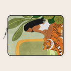 Just You & Me | Tiger Urban Jungle Friendship | Wild Cat Bohemian Black Woman with Pet  Laptop Sleeve Gallery Image 1